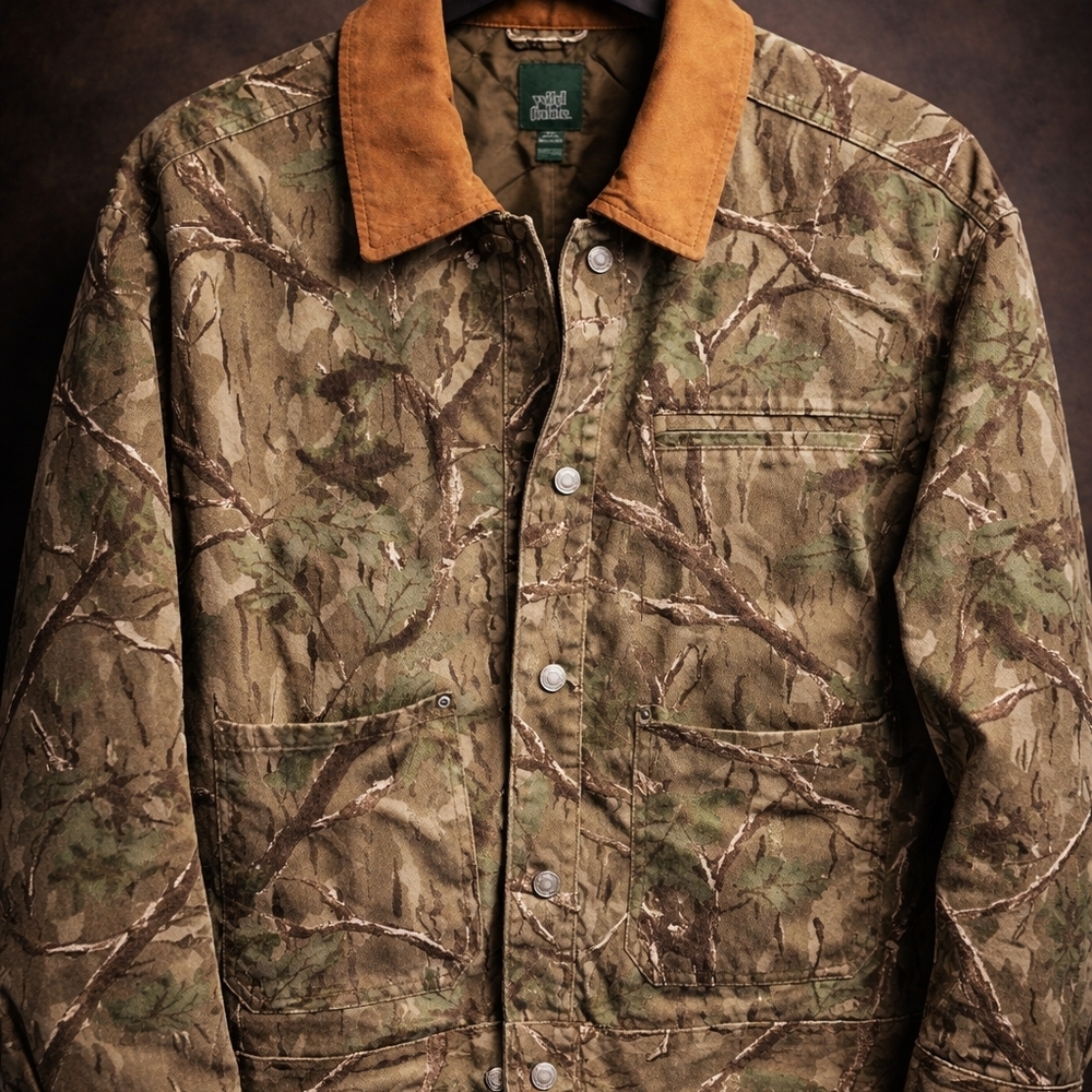 Upcycle.. Repurposed  Gold Glitter LV on Camouflage Quilted Jacket - Picture 2 of 5